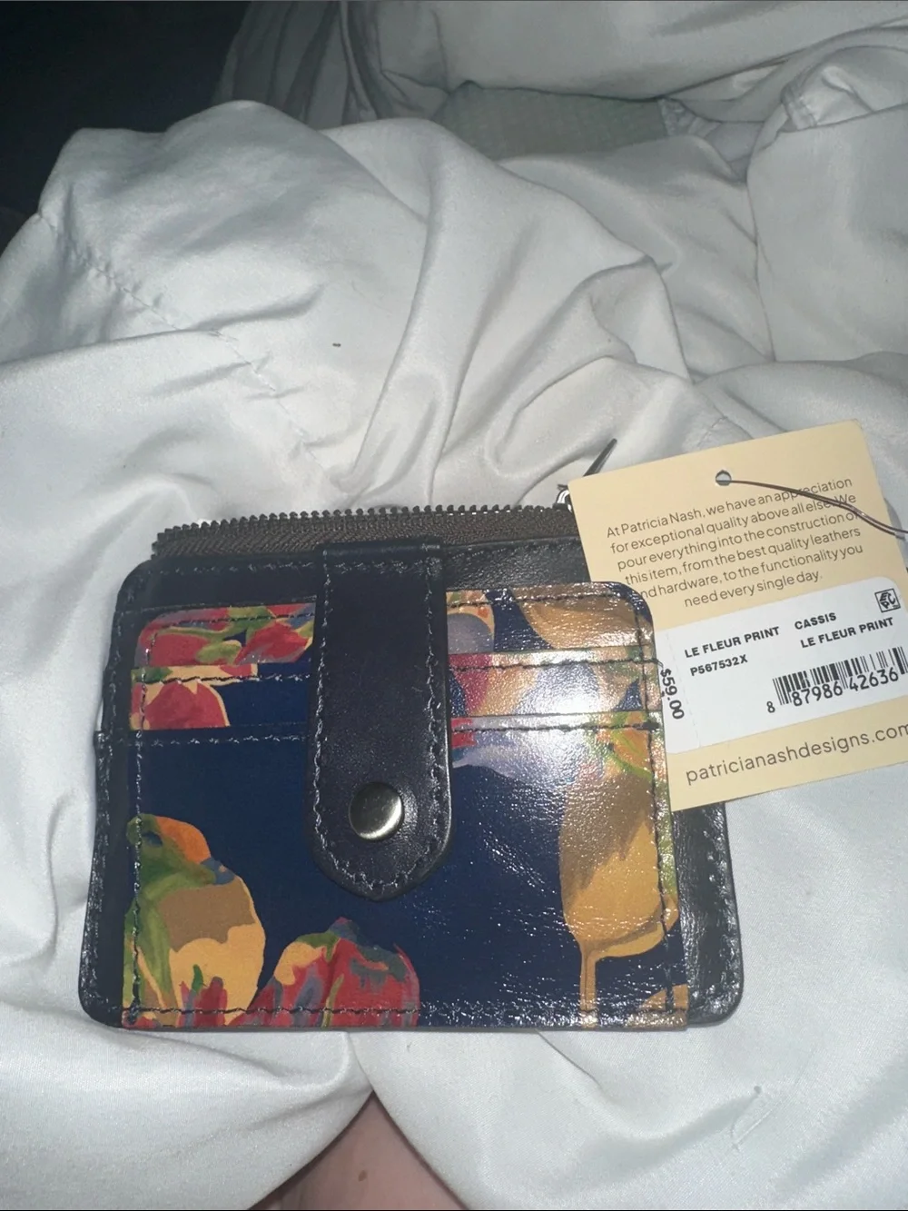NWT Patricia Nash Navy Floral Leather Card Wallet zipper pocket le fleur nice